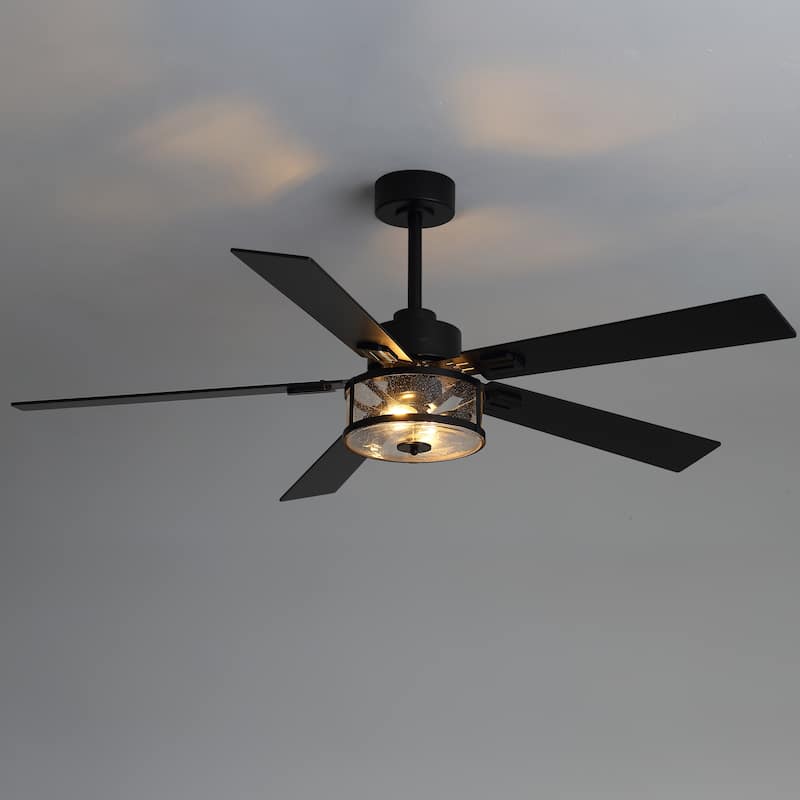 56" Reversible 5-Blade Glass Shade Ceiling Fan Chandelier with Light and Remote