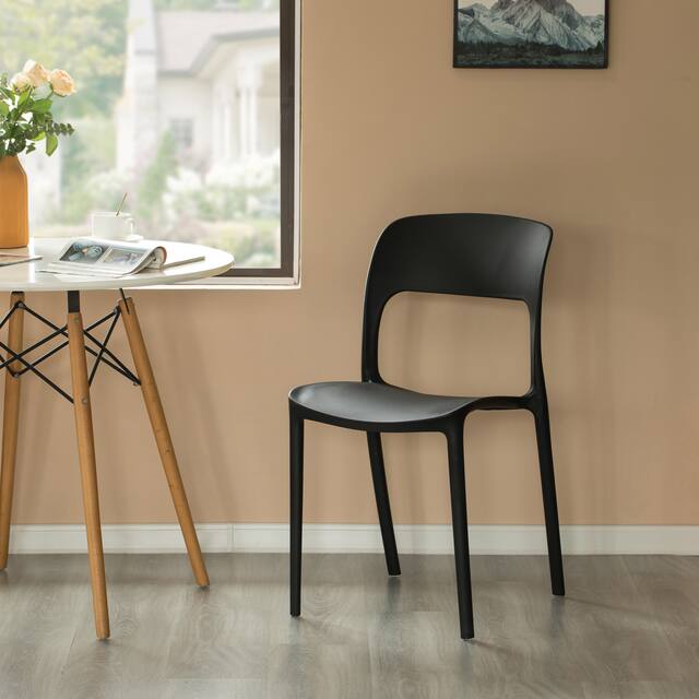Modern Molded Plastic Outdoor Dining Chair with Open Curved Back
