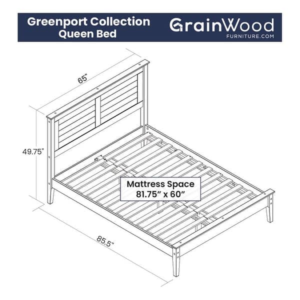 dimension image slide 5 of 6, Grain Wood Furniture Greenport Louvered Solid Wood Platform Bed
