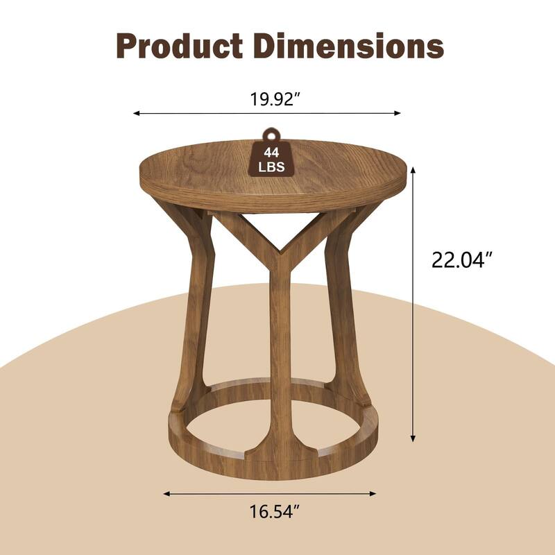 Kinbor Farmhouse End Table - Round Pedestal Side Table, French Country Style Bedroom Side Table