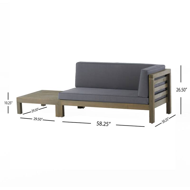 Oana Outdoor Acacia Wood Right Arm Loveseat and Coffee Table Set with Cushion by Christopher Knight Home