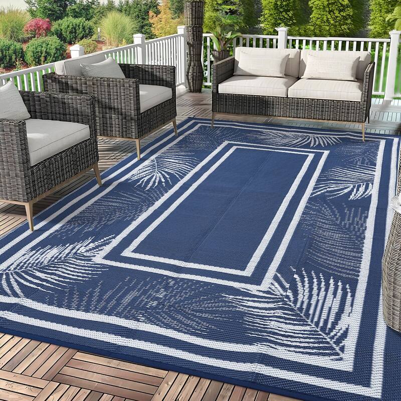 Outdoor Rug Waterproof Plastic Straw Rug Portable Camping Rug Leaves Pattern Outdoor Carpet for RV Porch Deck Camper