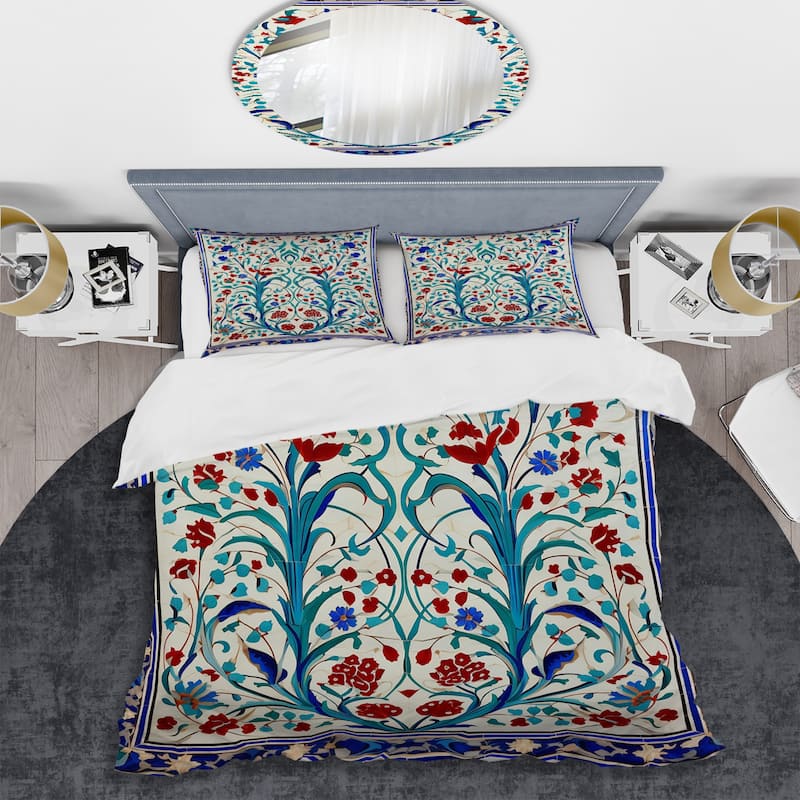 Designart "Blue Tiled marocain door II" Abstract Tile Bedding Cover Set - Traditional Bed Set with Shams