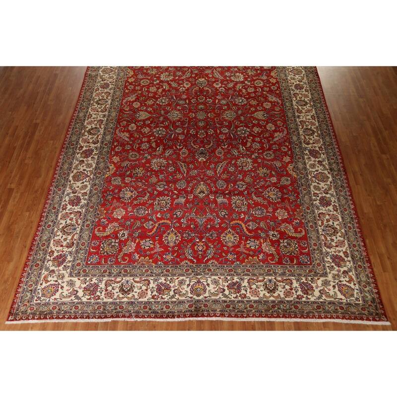 Hand Knotted Oriental 100% Wool Carpet Traditional All-Over Red Tabriz Area Rug - 16' 7'' X 10' 11''