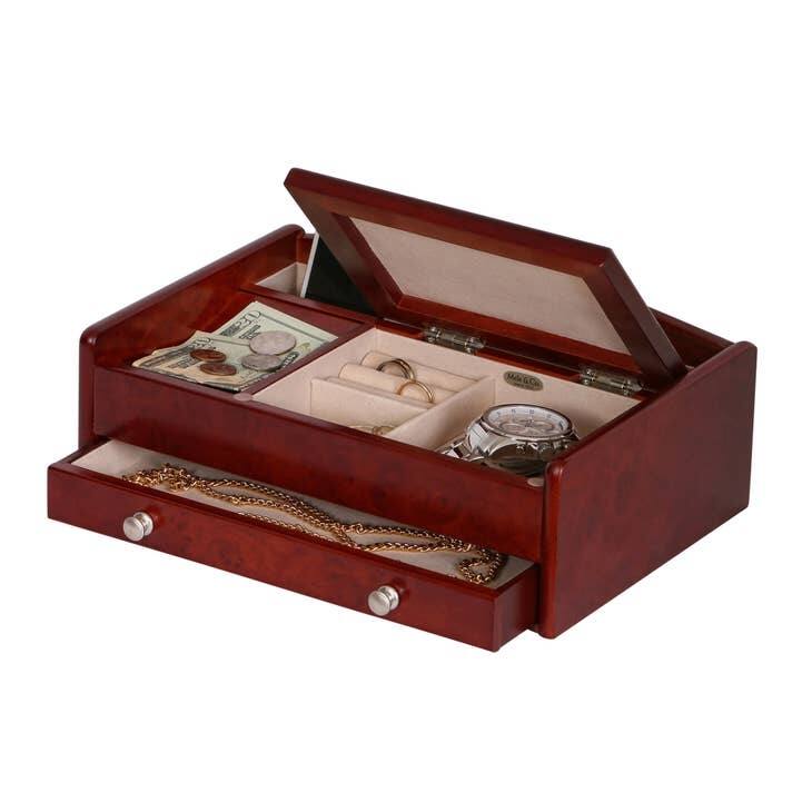 Mele and Co Davin Men's Dresser Valet Wooden Jewelry Box Bed Bath