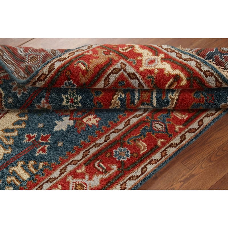 Blue Geometric Khotan Oriental Area Rug Hand-Knotted Wool Carpet - 4'2"x 6'1"