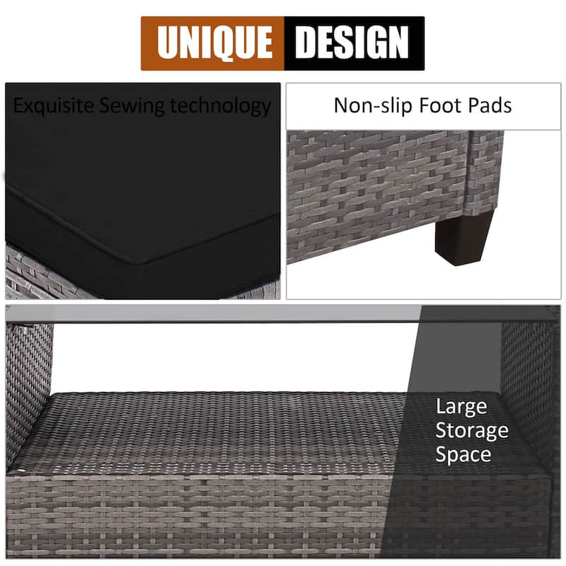 Gymax Set of 4 Rattan Furniture Set Sofa Ottoman Cushion Garden Deck