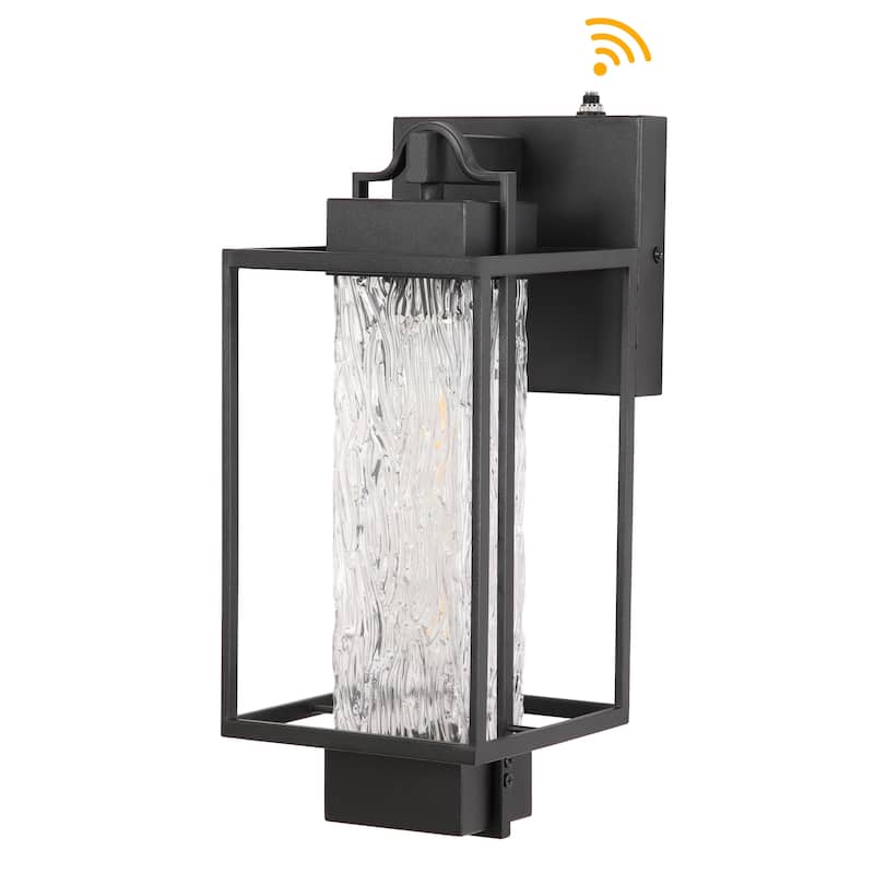Matte Black 1-Light Glass Outdoor Wall Sconce Light Dusk to Dawn