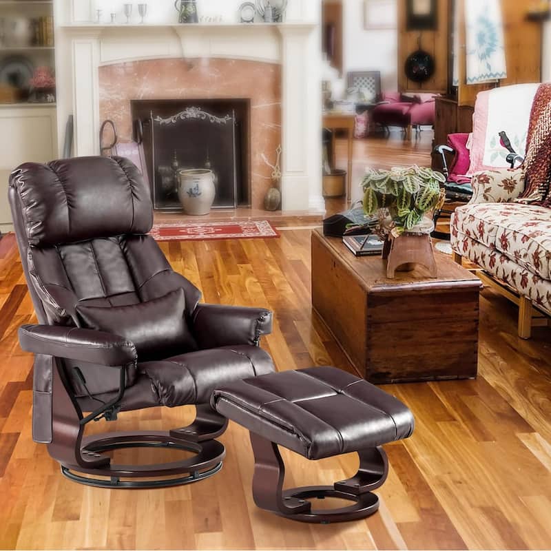 MCombo Set of 2 Recliner Chair with Ottoman Vibration Massag Faux Leather 9068