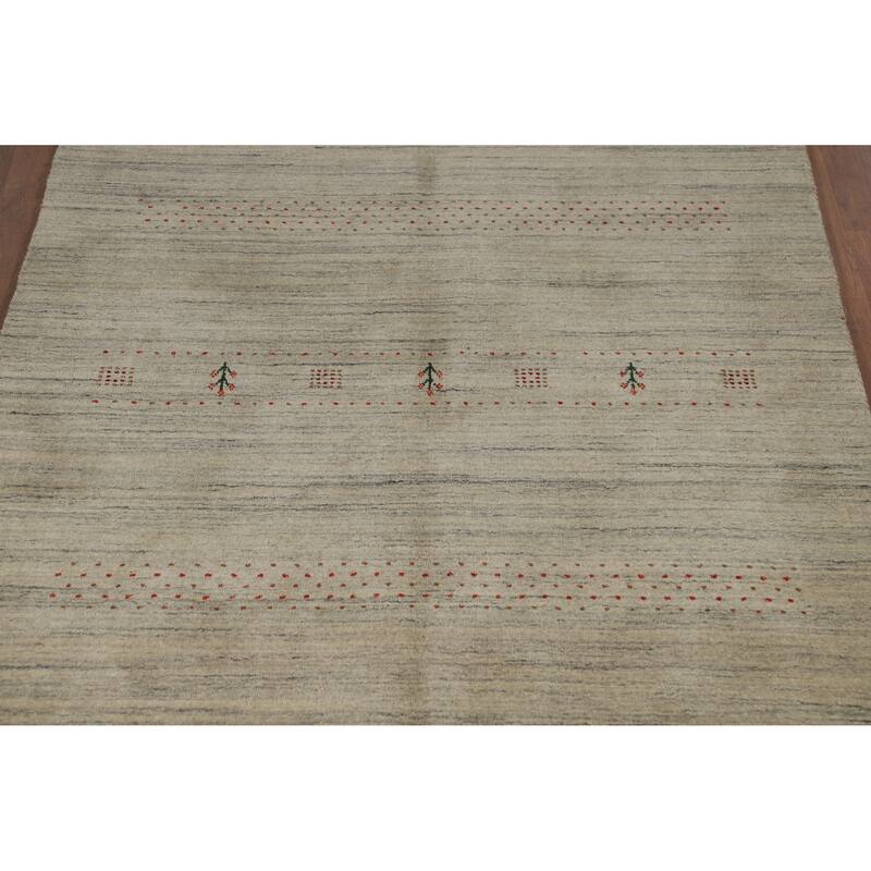 Gabbeh Indian Area Rug Hand-Knotted Modern Wool Carpet - 5'1" x 7'10"