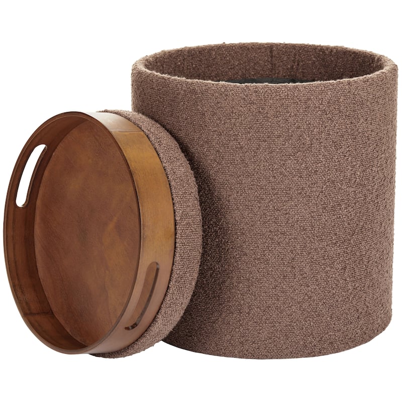 Boucle Tufted Round Storage Ottoman with Removable Tray Foot Stool