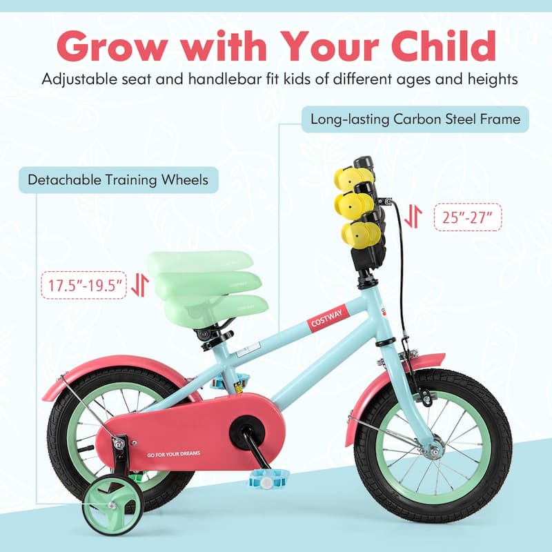 Costway 12" Kids Bike with Adjustable Saddle Handlebar Removable - See Details