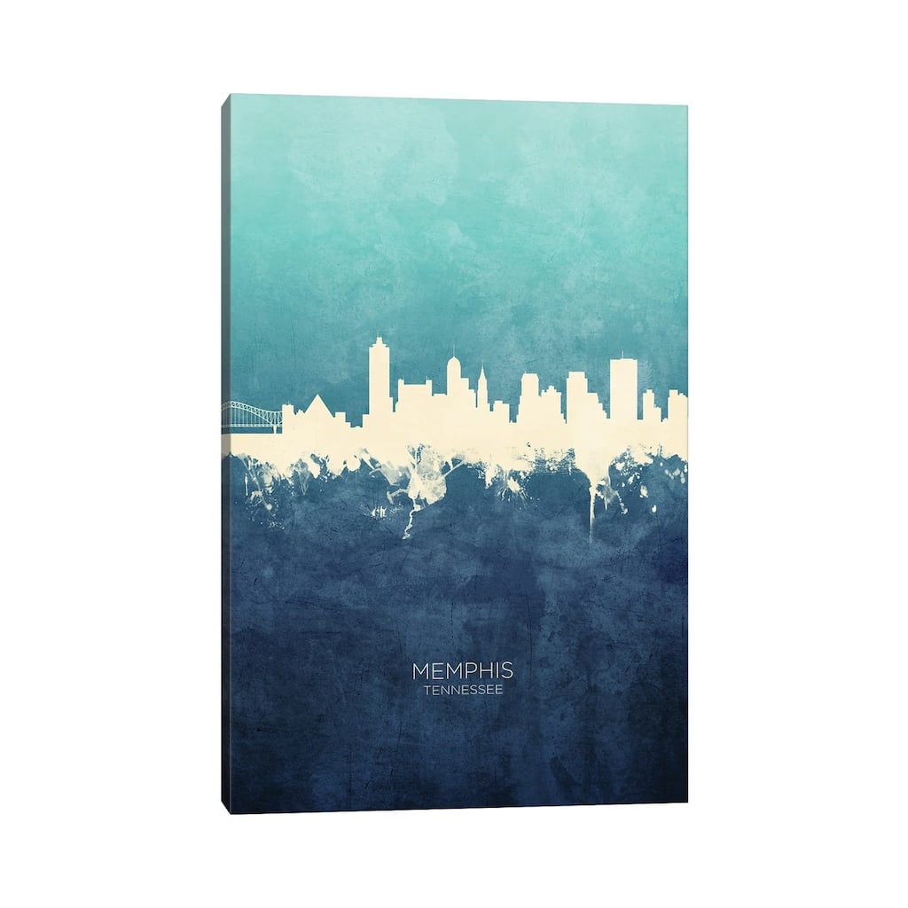 iCanvas "Memphis Tennessee Skyline Navy Cyan" by Michael Tompsett Canvas Print