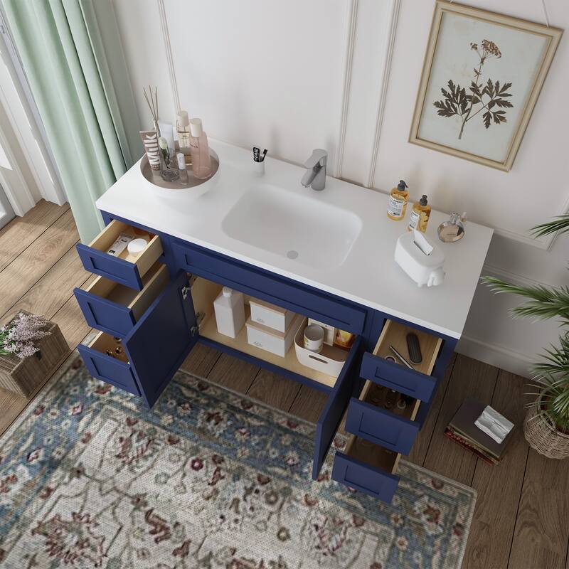 Vanity Art 57" Oak Freestanding Bathroom Vanity Cabinet without Top