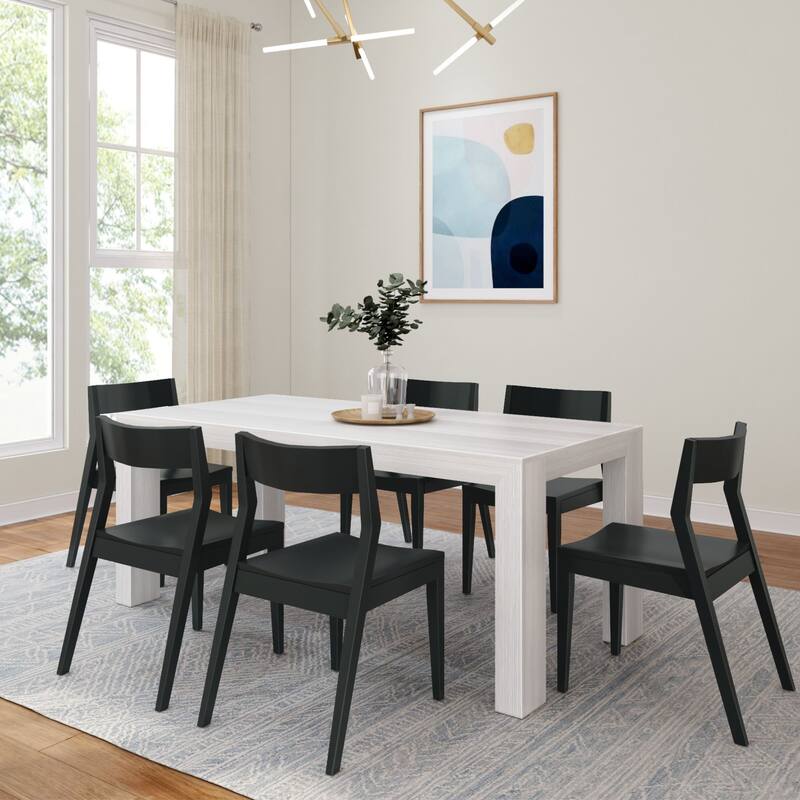 Plank and Beam 72" Modern Solid Wood Table and Chairs Dining Set - White Wirebrush/Black