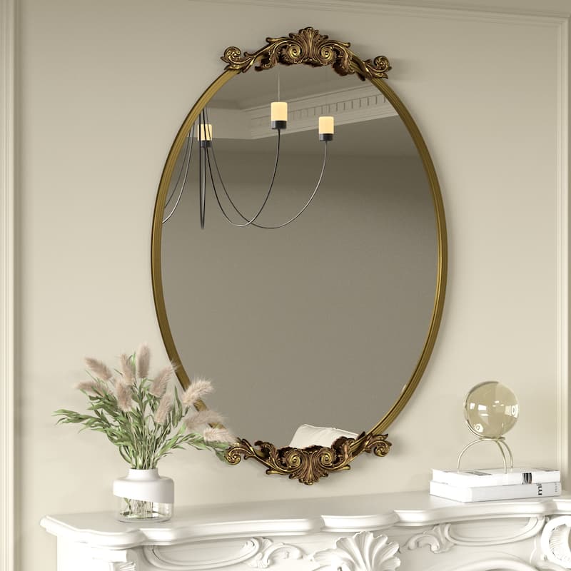 Oval Vintage Ornate Baroque Wall Mirror - 40" x 28" - Antique Gold