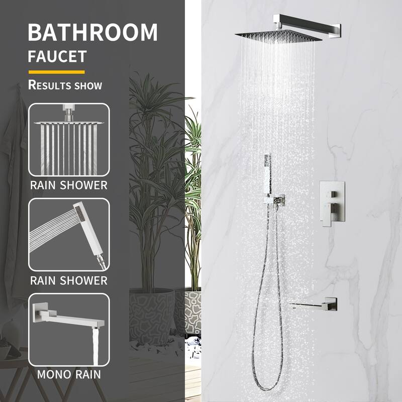 GIVINGTREE 12 inch Tub and Shower Faucet with Rough-In Valve - 12 inch