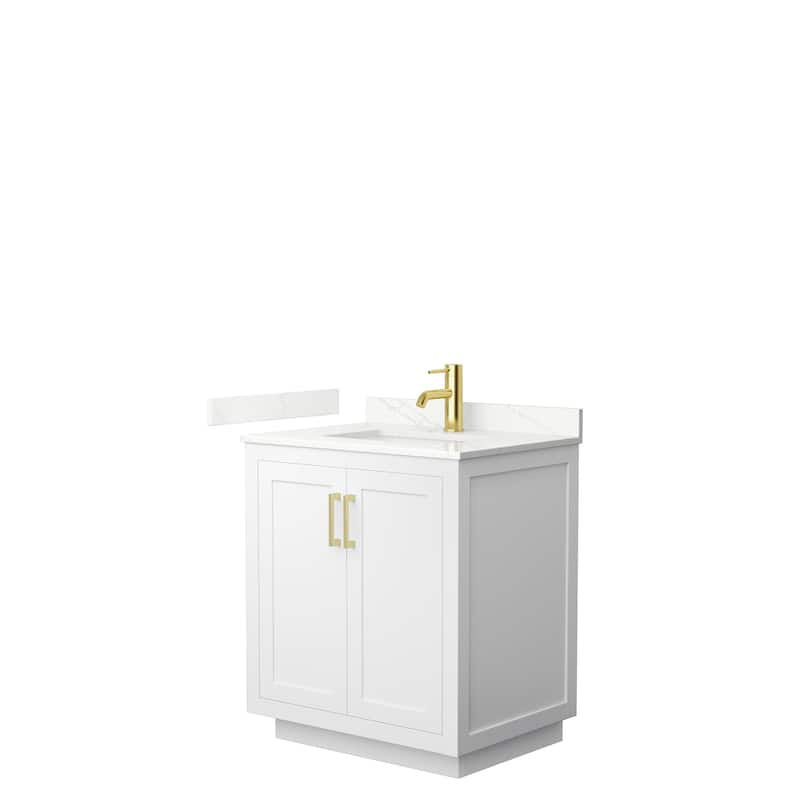 Miranda 30-inch Single Vanity, Quartz Top - White, Gold Trim, Giotto Quartz Top
