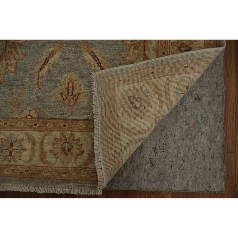 Hand Knotted Oriental 100% Wool Carpet Traditional Floral Greys & Charcoal Peshawar Runner Rug - 9' 8'' X 2' 9''