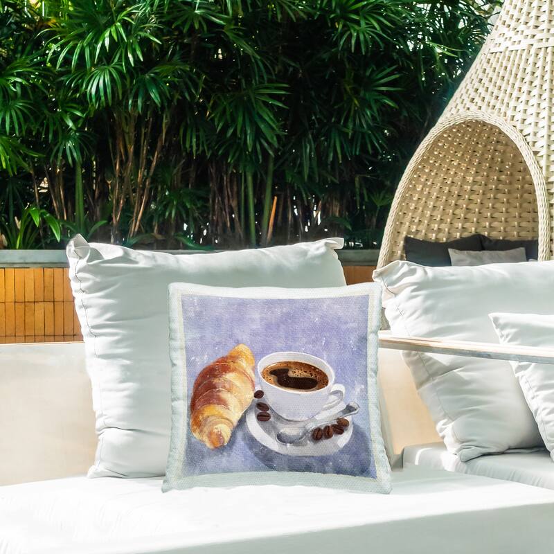 Stupell Morning Coffee & Croissant Printed Outdoor Throw Pillow Design by Juliet Rose Philips