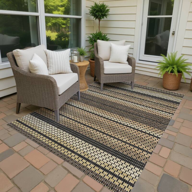 Machine Washable Indoor/ Outdoor Boho Stripe Chantille Rug - Gold - 3' x 5'