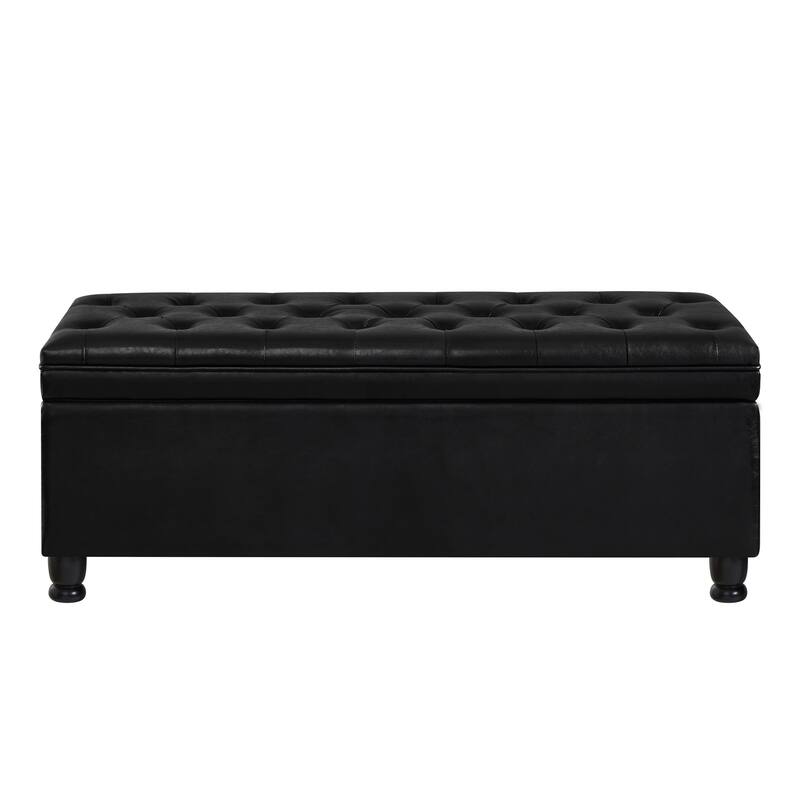 Modern Upholstered Tufted Storage Bench, 45" Wide Bed Bench with Spindle Wooden Legs
