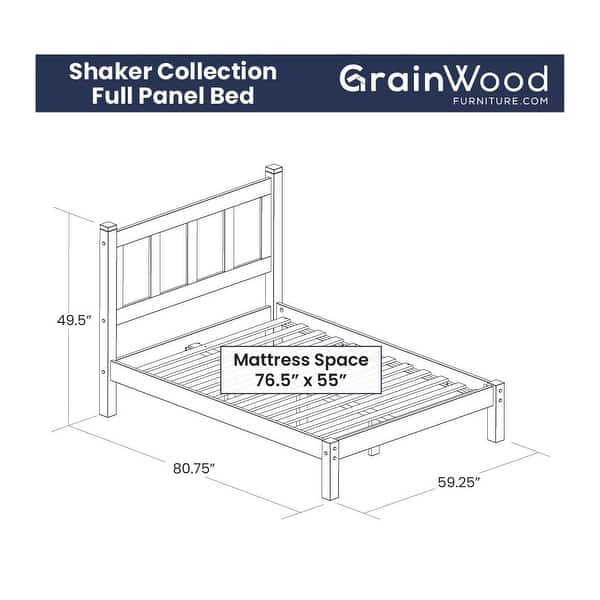 dimension image slide 9 of 17, Grain Wood Furniture Shaker Solid Wood Panel Platform Bed