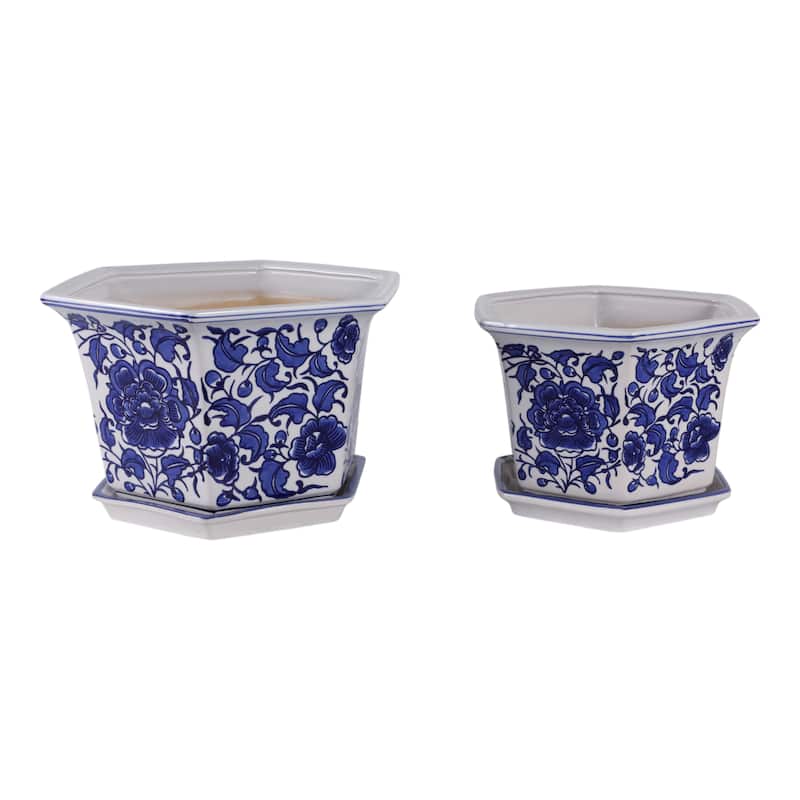 Stoneware Saucer Planters Attached Base for Home Garden (Set of 2)