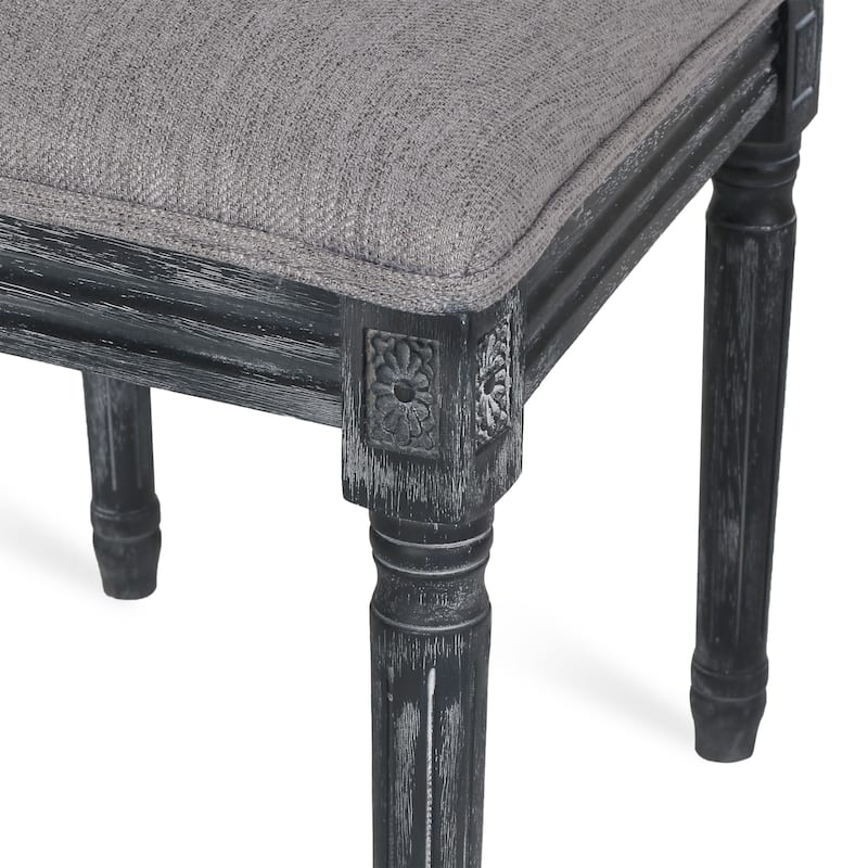 [Set of 2]Dining Chairs -Elegant Backrest & Upholstered Seats with Fluted Legs -Rustic Weathered Finish -Rubberwood Frame
