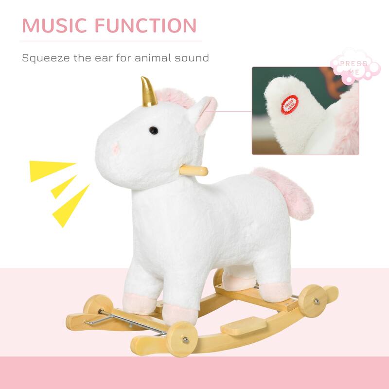 Dual-Function Unicorn Rocking Horse with Interactive Sounds, Soft Plush Body, and Safe Design for Kids 3-6 Years Old