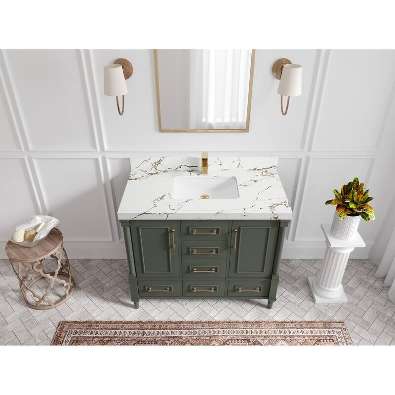 Willow Collections 36 in. W x 22 in. D Aberdeen Left Offset Sink Bathroom Vanity in Pewter Green with Countertop