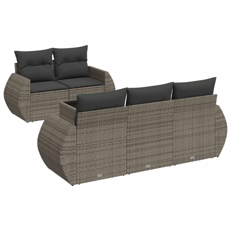 vidaXL Patio Sofa Set with Cushions Outdoor Furniture 6 Piece Poly Rattan - 24.4 x 27.6 x 27.2