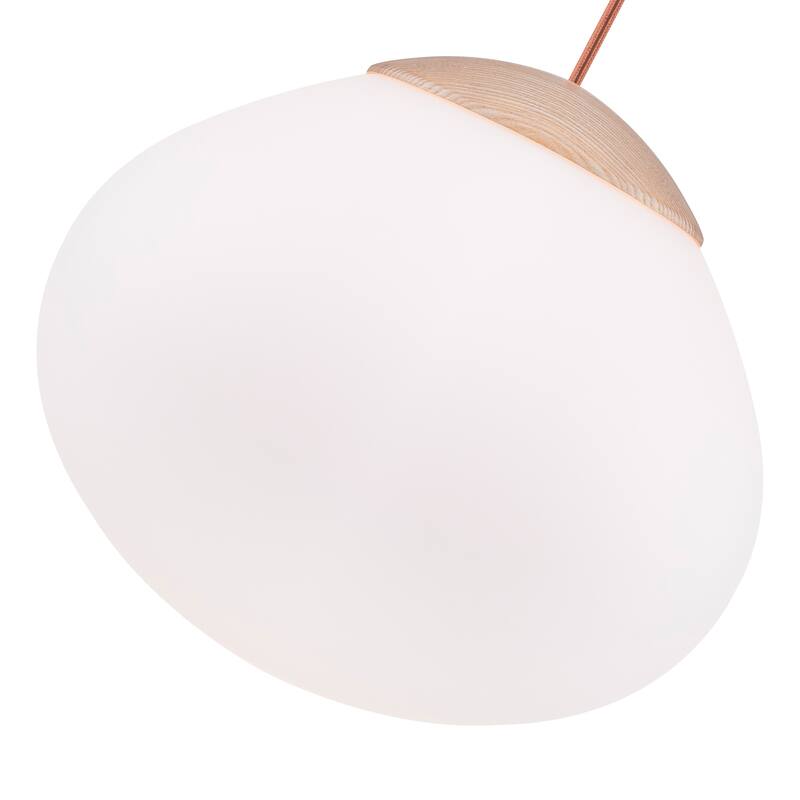 Modern Wood Pendant Light with White Glass Shade Kitchen Fixture - Dia.12.5-in