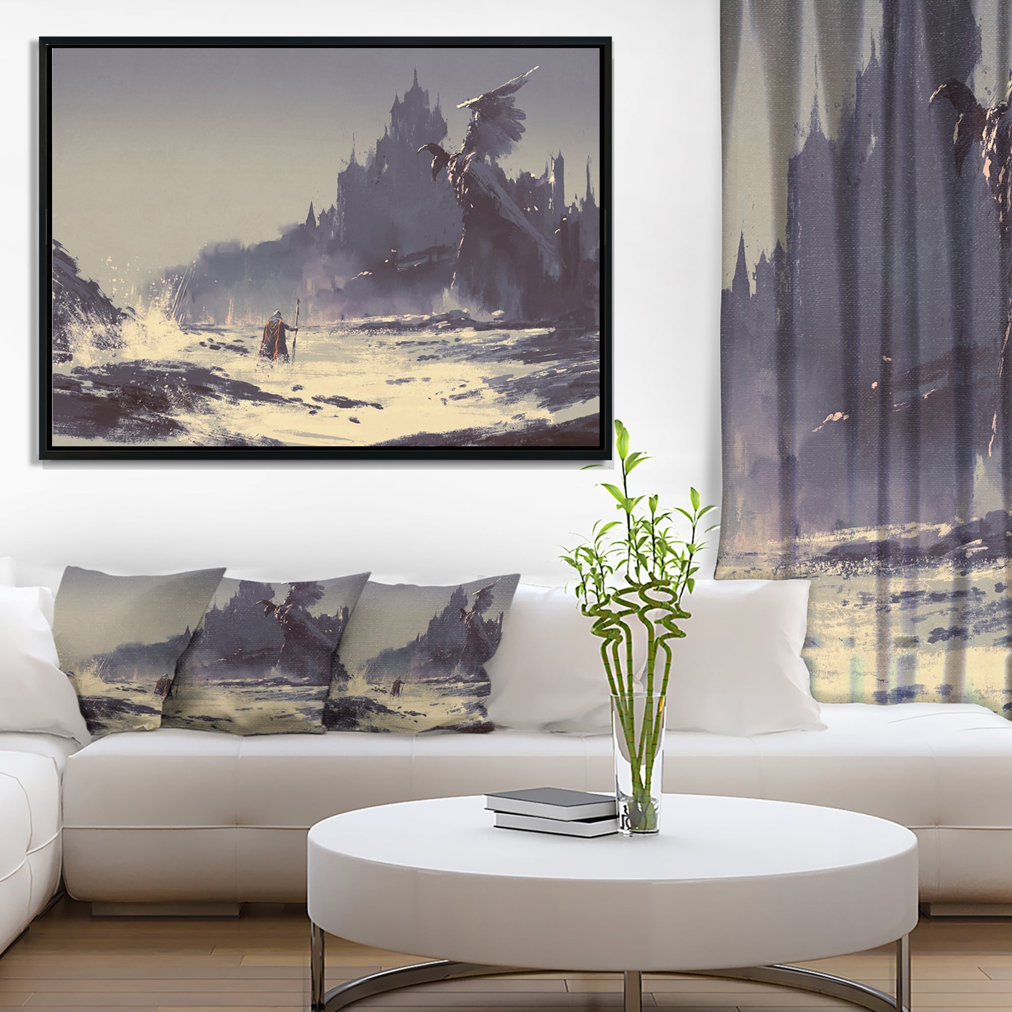 Shop Designart Dark Fantasy Castle Landscape Painting Framed