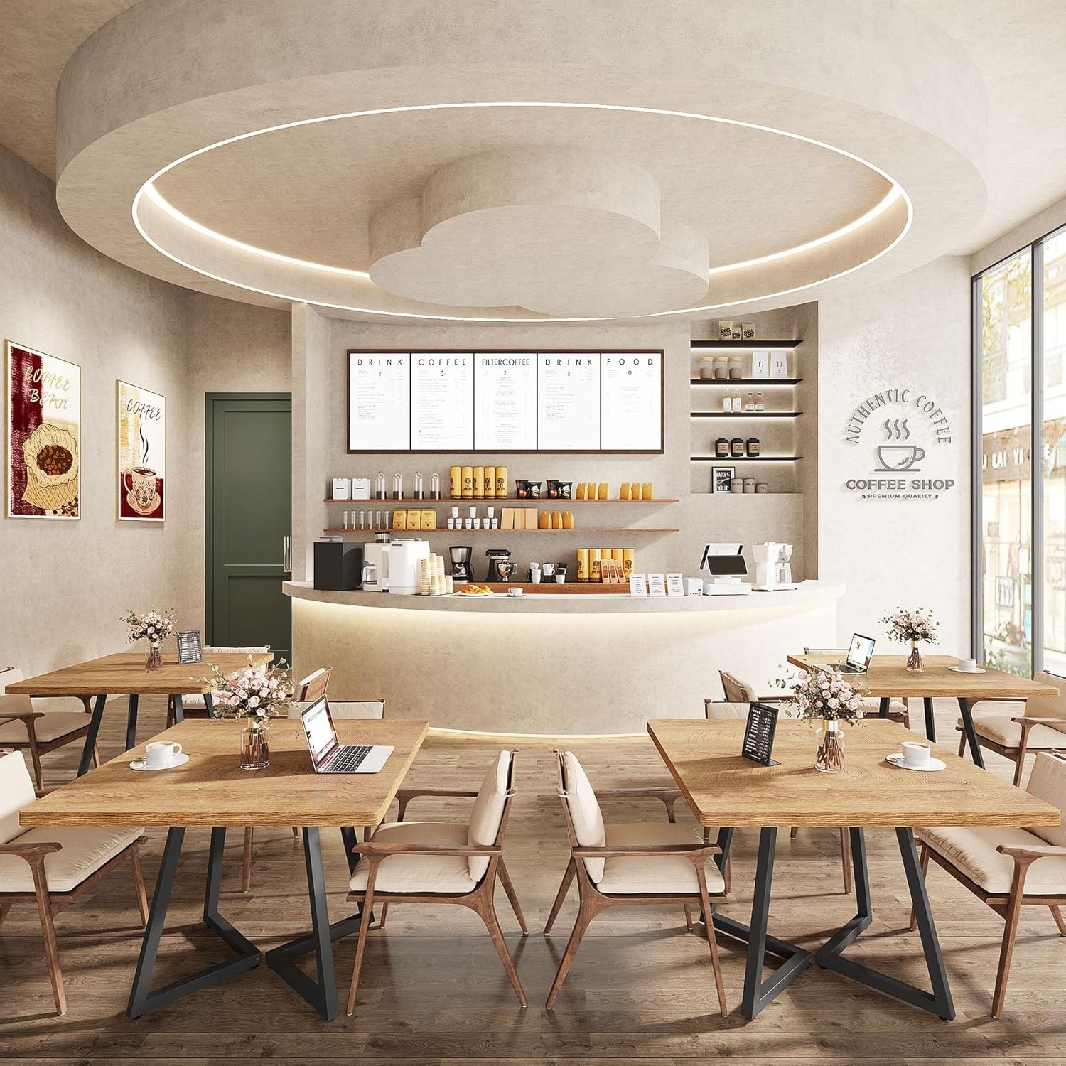 31.5 Inches Wood Square Dinner Table with Metal Base