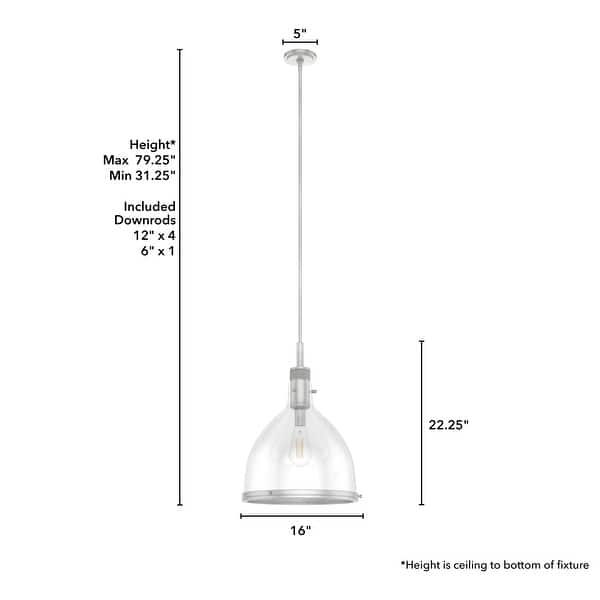 dimension image slide 2 of 3, Hunter 16" Van Nuys 1 Light Pendant - Entry, Dining Room, Kitchen - Modern Industrial, Contemporary