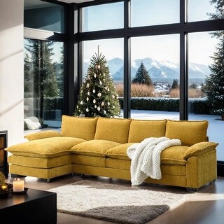 118x55" 5-Seat Upholstered Sleeper Couch with Chaise Lounge, Yellow ...