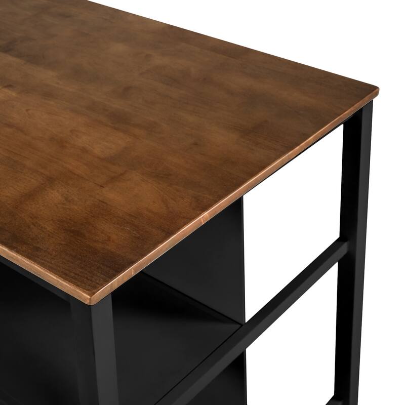 3-Piece Farmhouse Style Kitchen Island Set with Spacious Tabletop, Storage Shelves, and Two Comfortable Stools