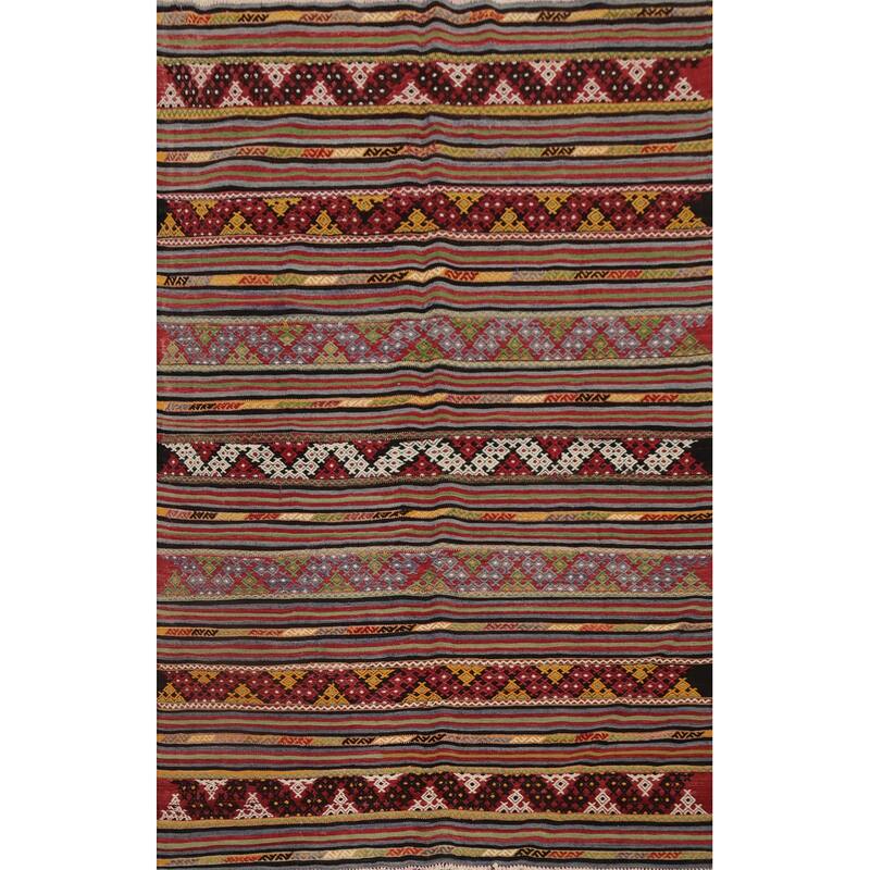 Hand Woven Oriental 100% Wool Carpet Southwestern Tribal Multi-Colored Kilim Area Rug - 7' 2'' X 5' 0''