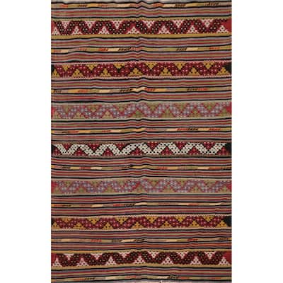 Hand Woven Oriental 100% Wool Carpet Southwestern Tribal Multi-Colored Kilim Area Rug - 7' 2'' X 5' 0''