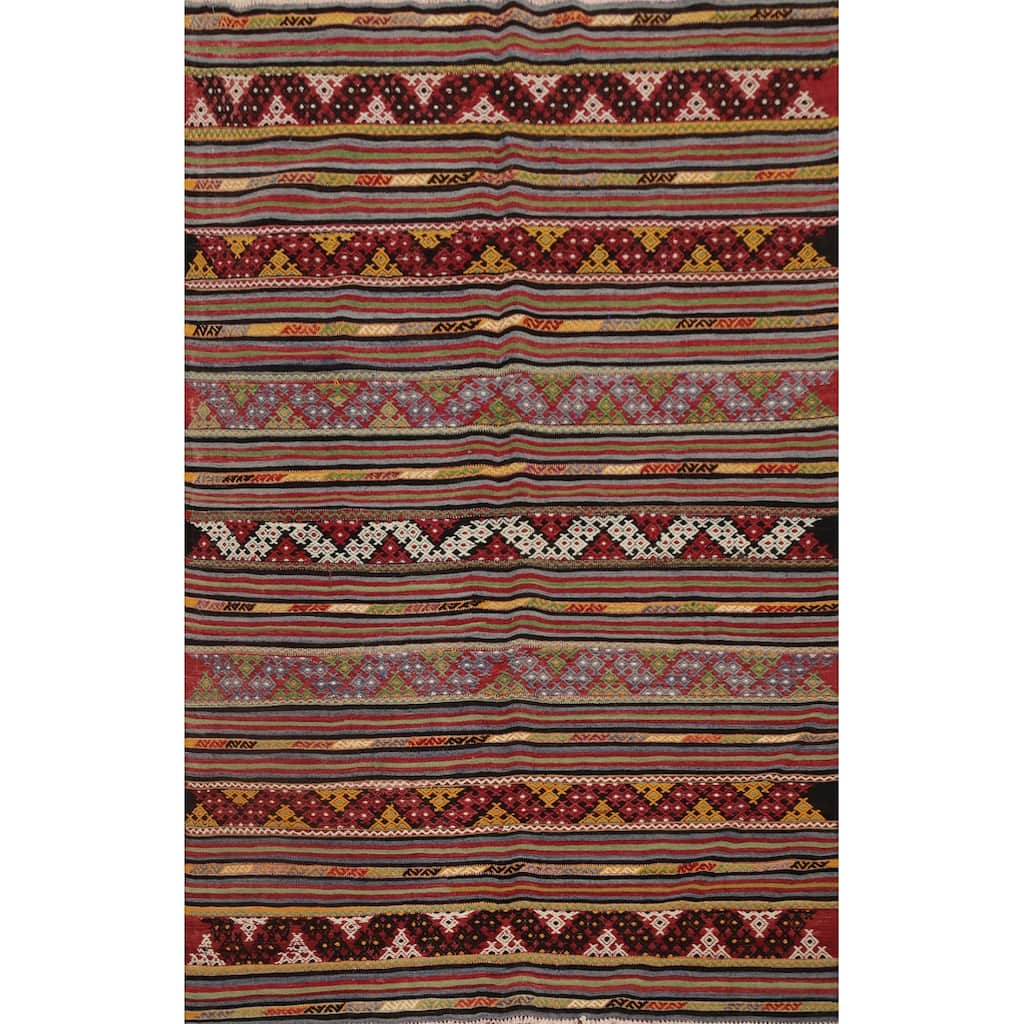 Hand Woven Oriental 100% Wool Carpet Southwestern Tribal Multi-Colored Kilim Area Rug - 7' 2'' X 5' 0''