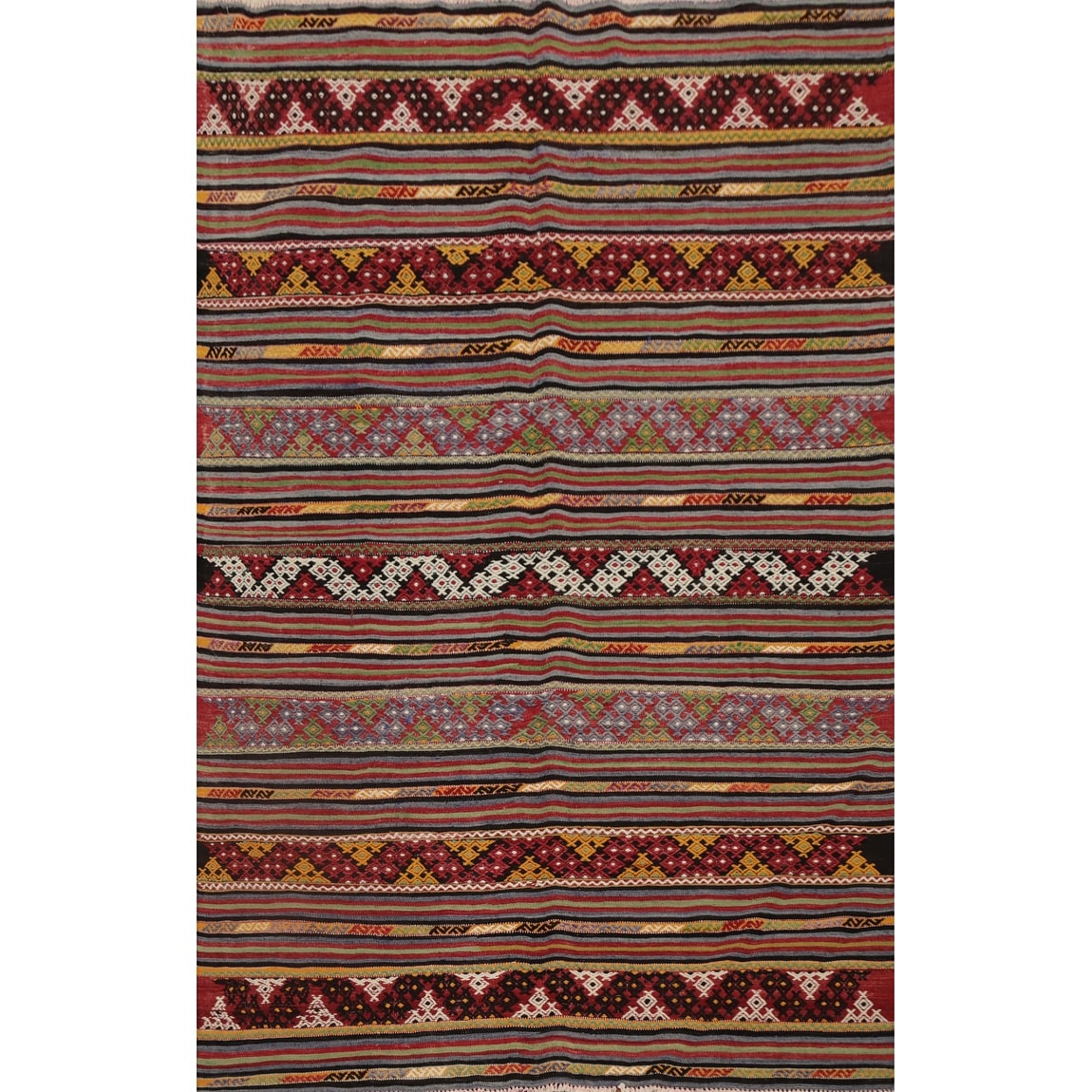 Hand Woven Oriental 100% Wool Carpet Southwestern Tribal Multi-Colored Kilim Area Rug - 7' 2'' X 5' 0''