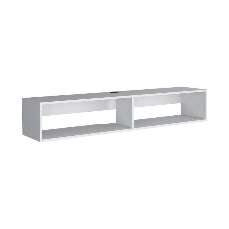 Wall-Mounted 59" Floating TV Stand, Cable Management, 2 Media Compartments, Modern Floating Shelf for Living Room