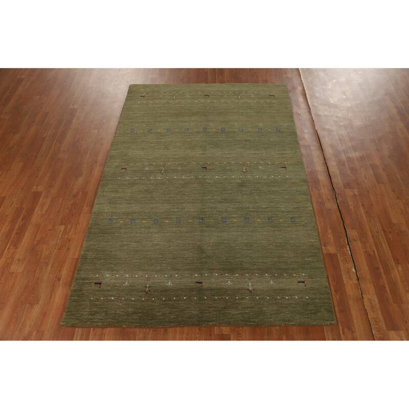 Hand Knotted Oriental 100% Wool Carpet Tribal Animal Pictorial Green Gabbeh Area Rug - 7' 8'' X 4' 11''