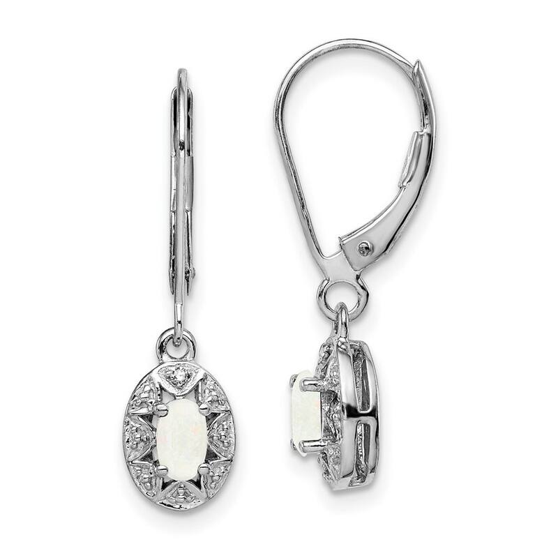 Curata 925 Sterling Silver Dangle Polished Leverback Diamond and Simulated Opal Earrings - 26x7mm Wide