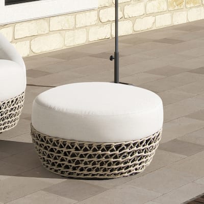 Willow 25" Woven Rope Upholstered Outdoor Patio Ottoman - 25"W X 25"D X 13.5"H