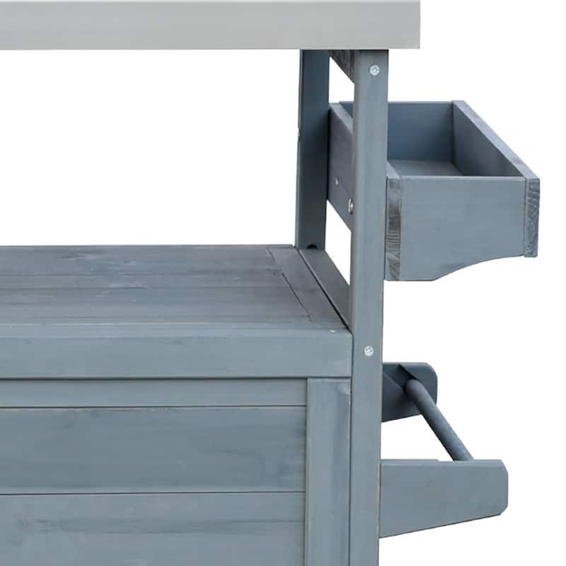 Vintage Stylish Wooden Kitchen Island with Stainless Steel Top, Indoor/Outdoor Use