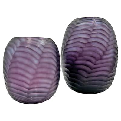 Set of 2 Decorative Handmade Glass Modern Art Vase in Purple