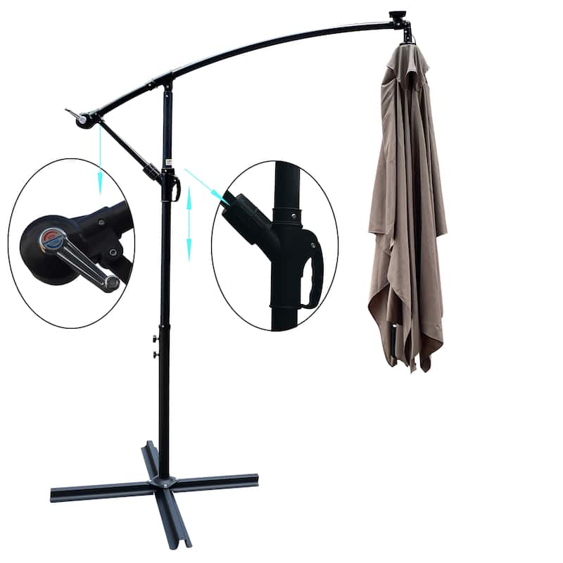 Rectangle 2x3M Patio Umbrella Solar Powered LED Lighted Sun Shade Market Waterproof 6 Ribs Umbrella with Crank and Cross Base