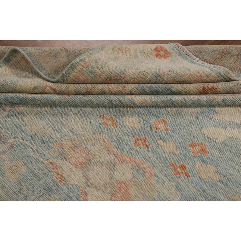 Light Blue Vegetable Dye Oushak Turkish Area Rug Handmade Wool Carpet - 8'9"x 11'8"